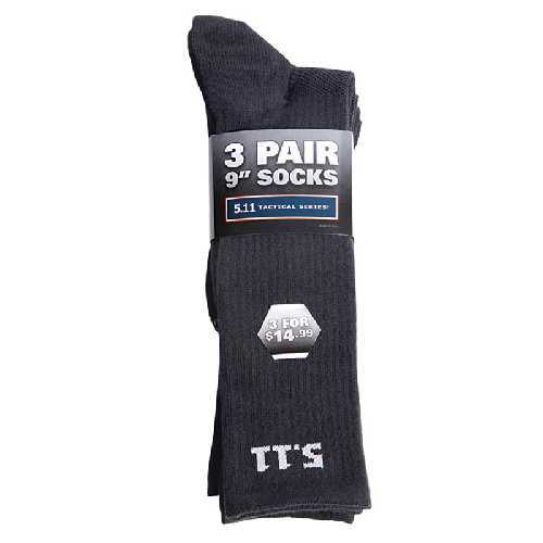 5.11 3-Pack 9" Black Socks